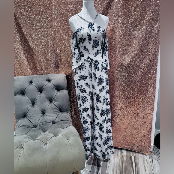 Jumpsuit/Romper - White with Blue Floral Design by VENUS - Picture 7 of 7